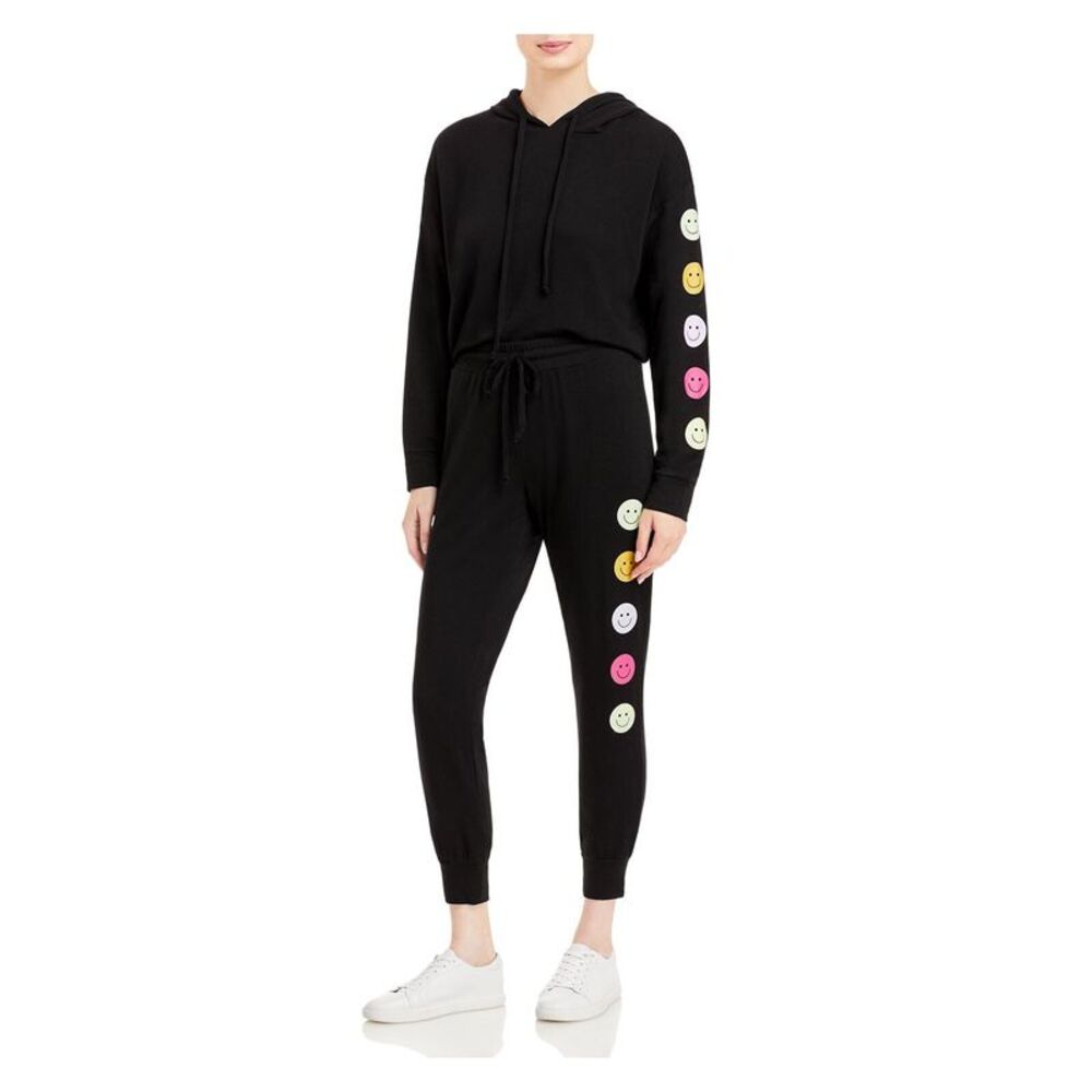 NWT AVA & ESME Womens Black Stretch Tie Cropped Long Sleeve Hoodie Top L
